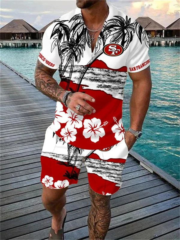 San Francisco 49ers Zip Polo Shirt And Shorts Men AZPLZ113