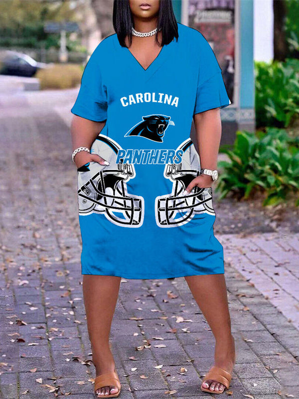 Carolina Panthers V-neck Casual Pocket Dress Limited Edition AZBTVCPD000374