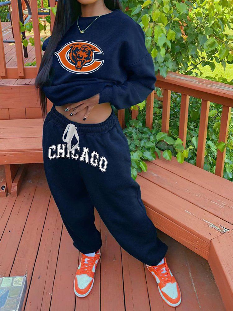 Chicago Bears Drop Shoulder Sweatshirt and Sweatpants AZBTDSS000028