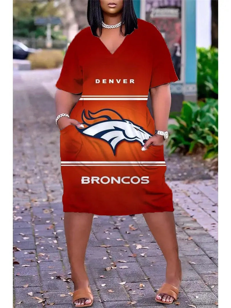 Denver Broncos V-neck Casual Pocket Dress Limited Edition AZBTVCPD000210