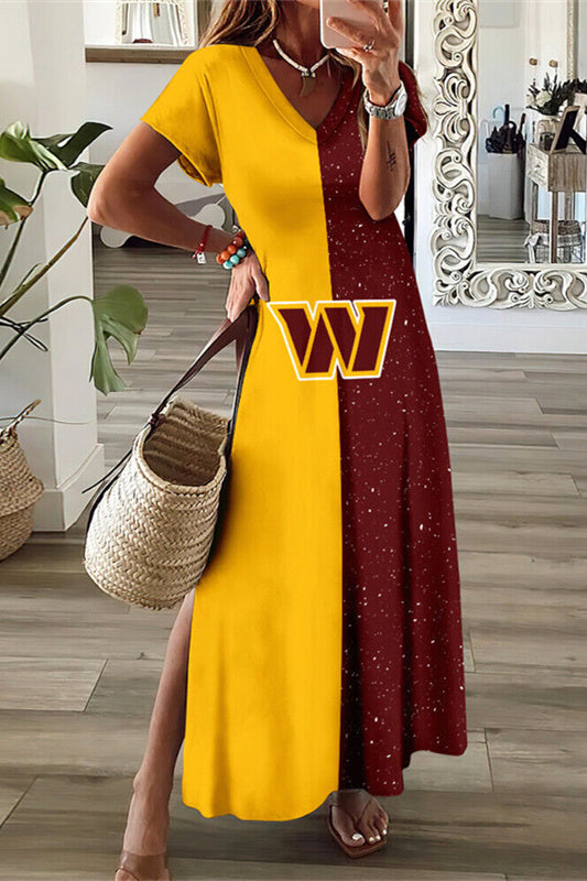 Washington Commanders V-Neck Side Slit Long Dress AZBTVSD000157
