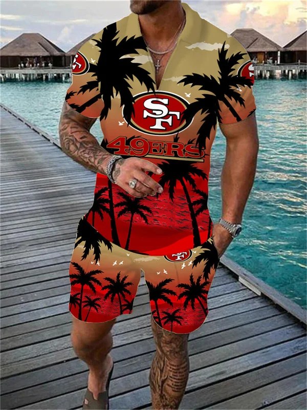 San Francisco 49ers Zip Polo Shirt And Shorts Men AZPLZ118