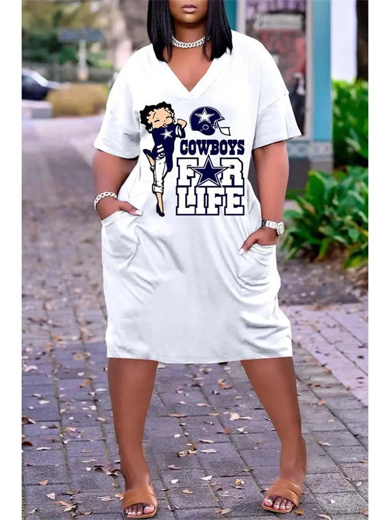 Dallas Cowboys V-neck Casual Pocket Dress Limited Edition AZBTVCPD000469