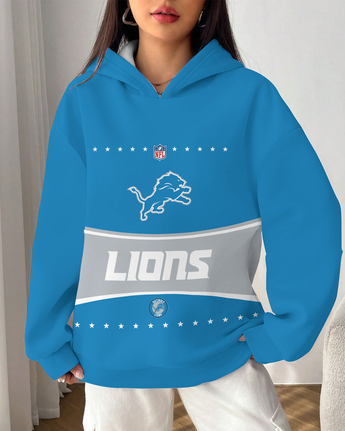 Detroit Lions Printed Hooded Pocket Pullover Hoodie AZBTPH000051