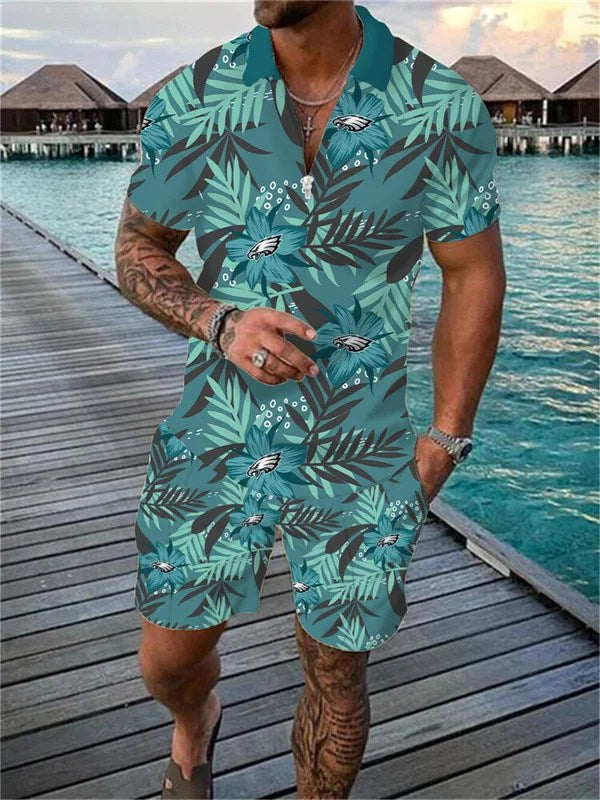 Philadelphia Eagles Zip Polo Shirt And Shorts Men AZPLZ098