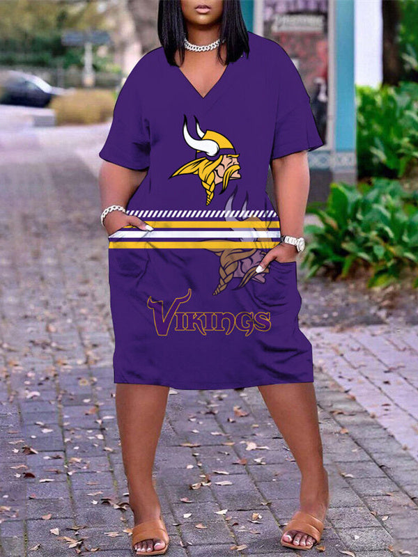 Minnesota Vikings V-neck Casual Pocket Dress Limited Edition AZBTVCPD000370