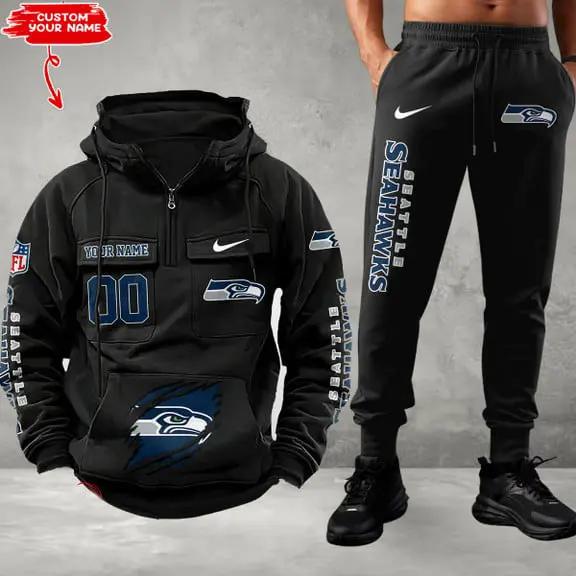 Seattle Seahawks Combo Multi-Pockets Hoodie And Pants EM27