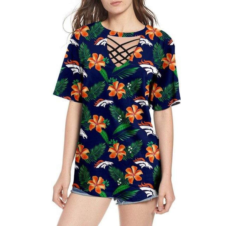Denver Broncos Women Summer String Short Sleeve Shirt BG06