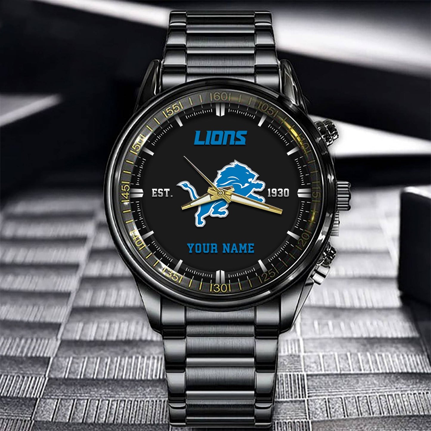 Detroit Lions Black Fashion Watch Gifts For Sport Fans AZWATCH065