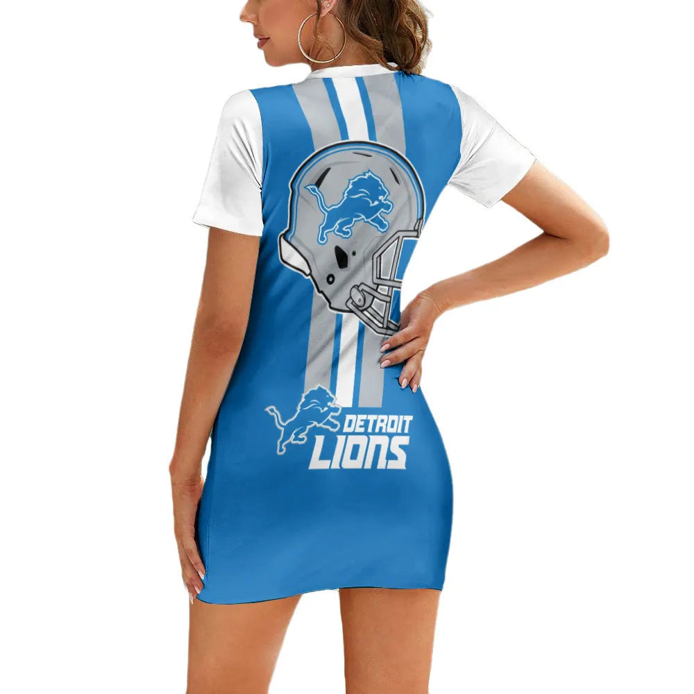 Detroit Lions Casual Short Sleeve Bodycon Mini Dress BG103