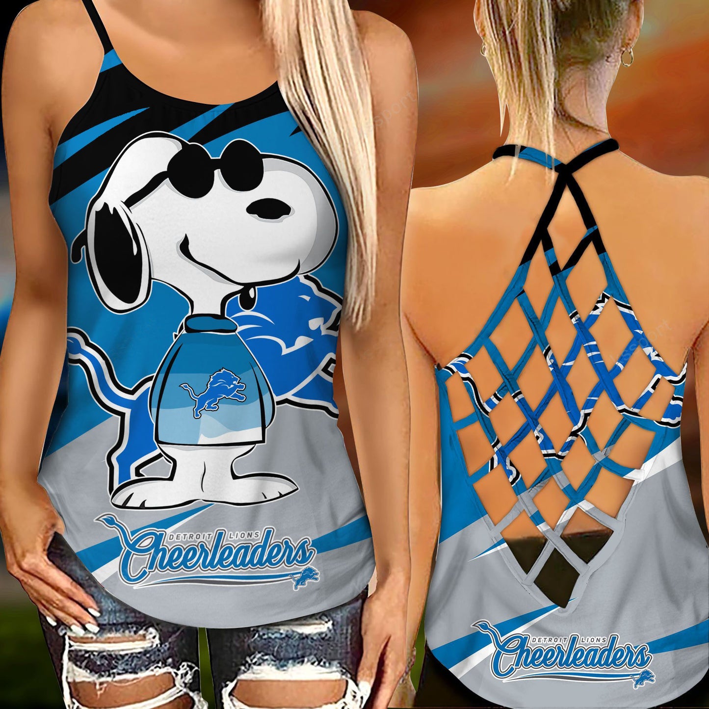 Detroit Lions Leggings And Criss Cross Tank Top BG82