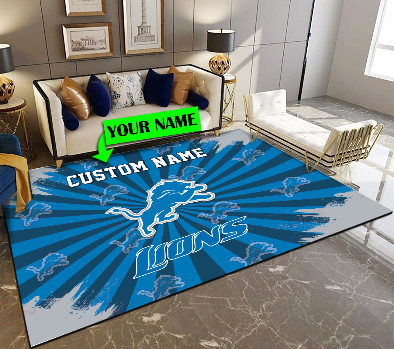 Detroit Lions Personalized Premium Rectangle Rug 51