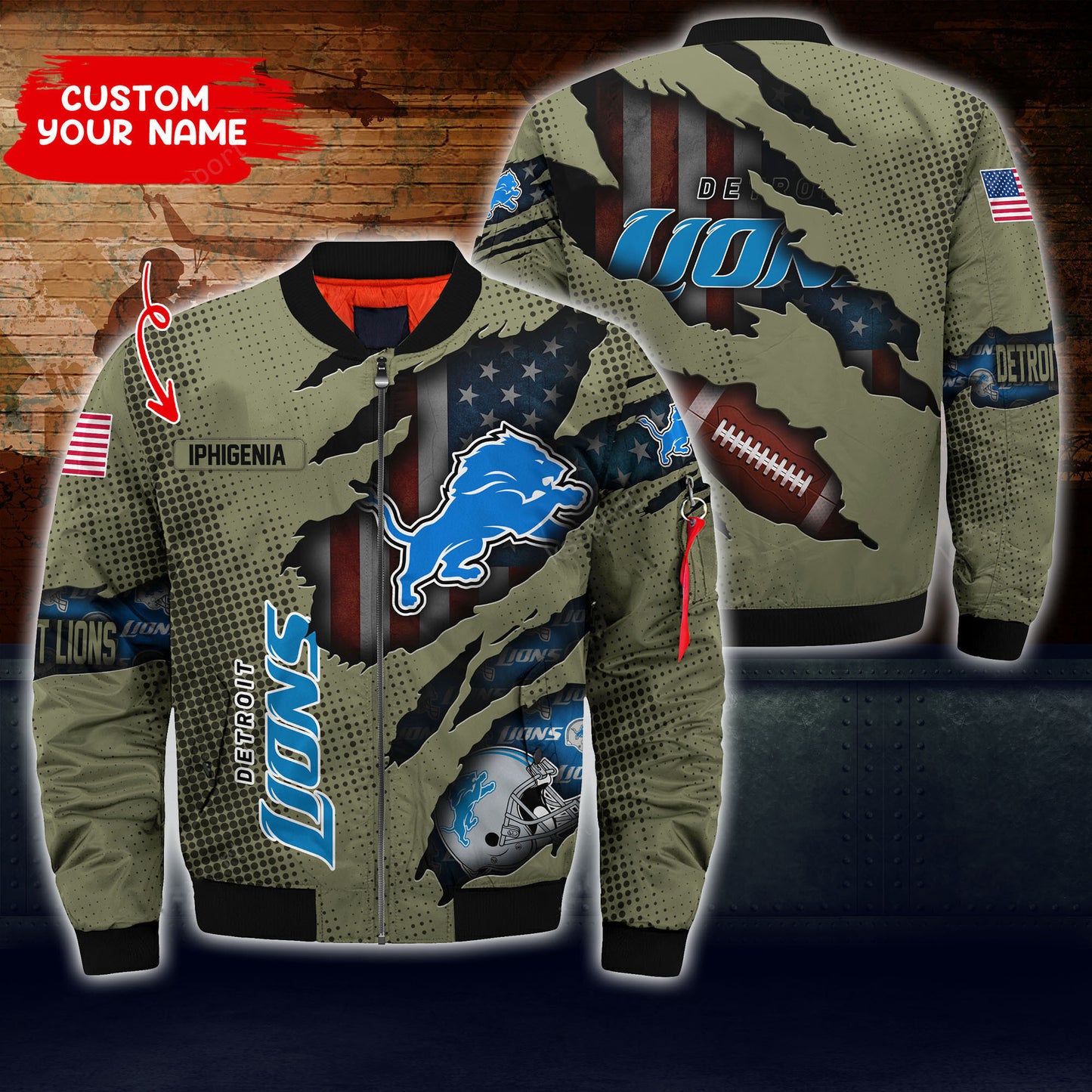 Detroit Lions Personalized Thick Bomber Jacket CS50