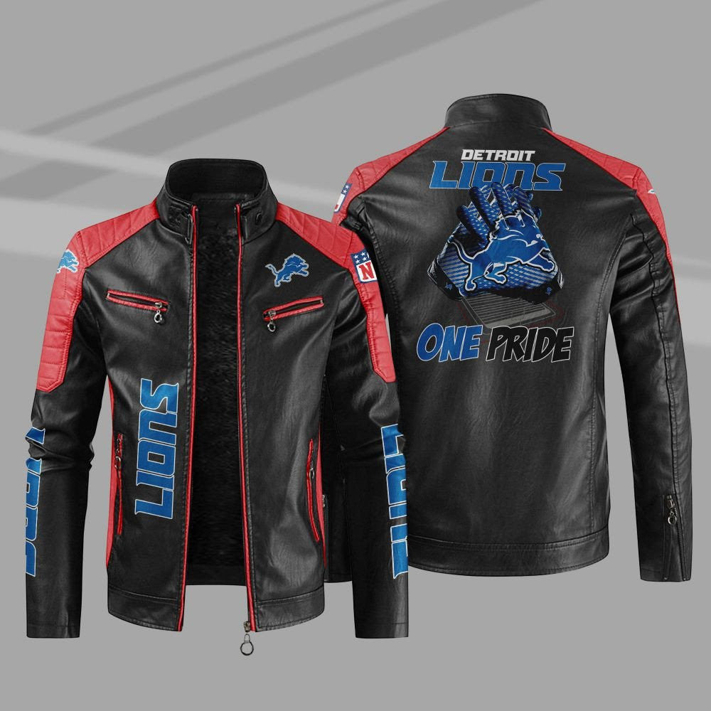 Detroit Lions Stand Collar Leather Jacket BG03