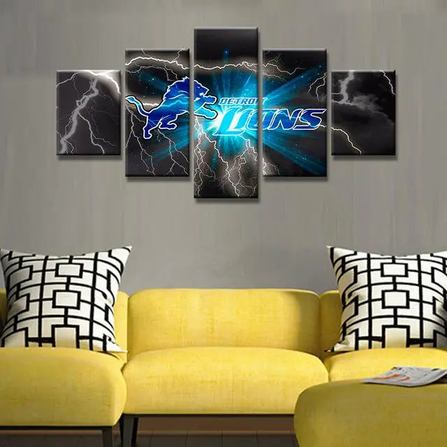 Detroit Lions 5 Piece Canvas Wall Art With Frame HA01