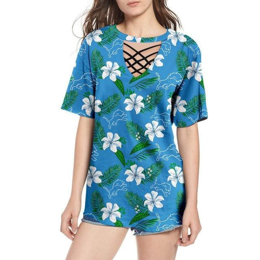 Detroit Lions Women Summer String Short Sleeve Shirt BG17