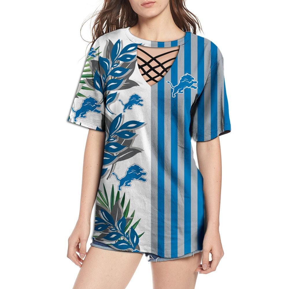Detroit Lions Women Summer String Short Sleeve Shirt BG57