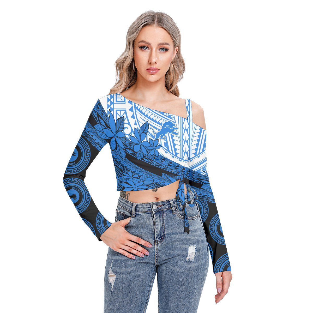 Detroit Lions Women’s One-shoulder Blouse With Drawstring BG01