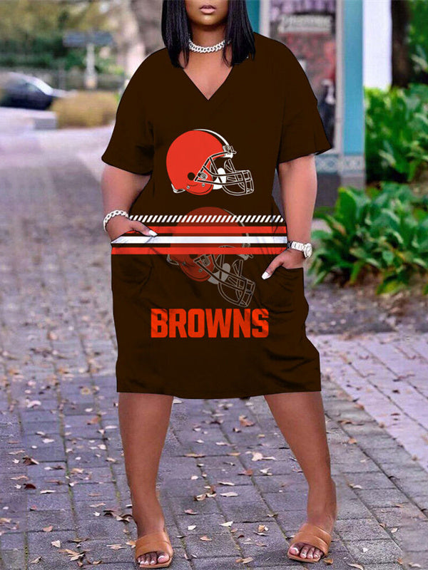 Cleveland Browns V-neck Casual Pocket Dress Limited Edition AZBTVCPD000007