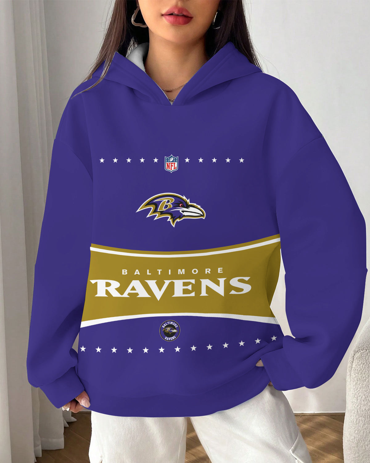Baltimore Ravens Printed Hooded Pocket Pullover Hoodie AZBTPH000038