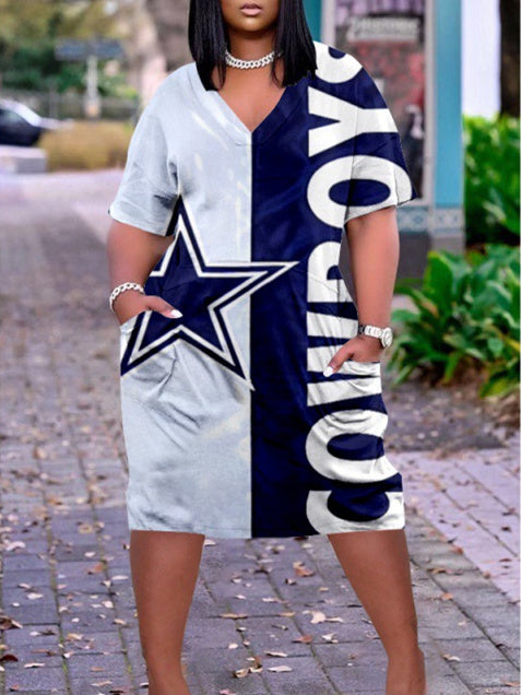 Dallas Cowboys V-neck Casual Pocket Dress Limited Edition AZBTVCPD000428