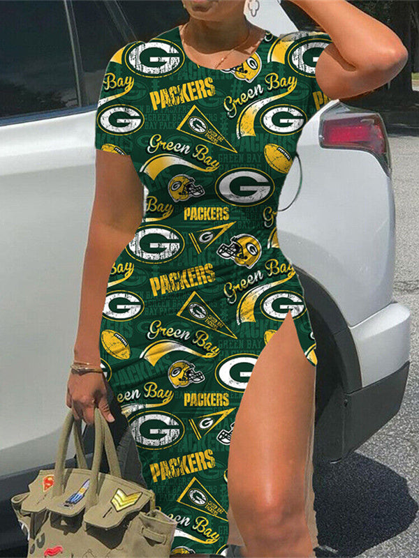 Green Bay Packers Slit Bodycon Dress AZBTSBD000016