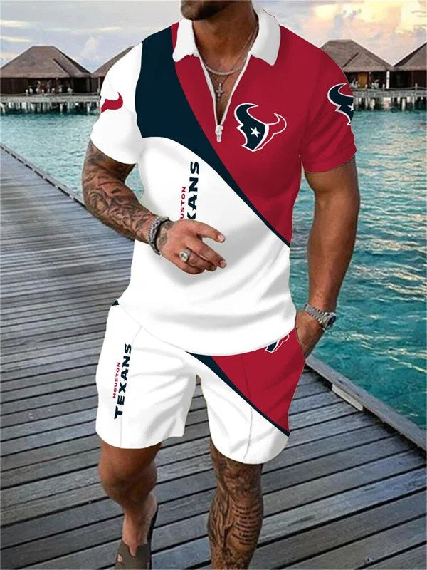 Houston Texans Zip Polo Shirt And Shorts Men AZPLZ064
