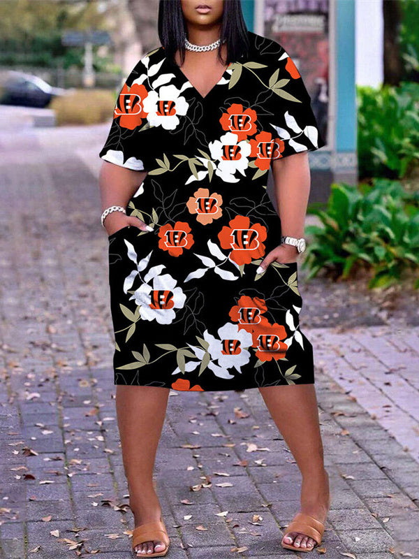 Cincinnati Bengals V-neck Casual Pocket Dress Limited Edition AZBTVCPD000141