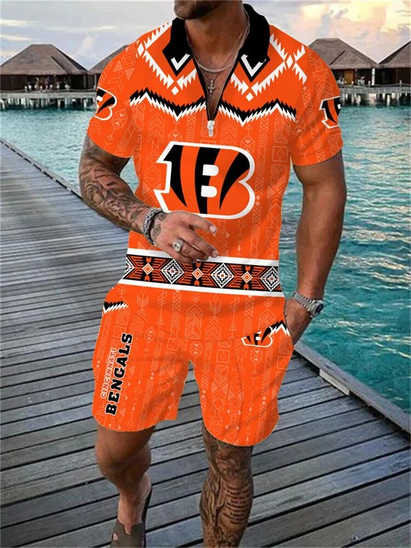 Cincinnati Bengals Zip Polo Shirt And Shorts Men AZPLZ188