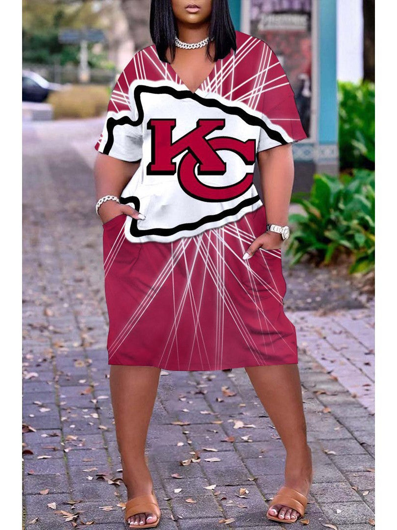 Kansas City Chiefs V-neck Casual Pocket Dress Limited Edition AZBTVCPD000492