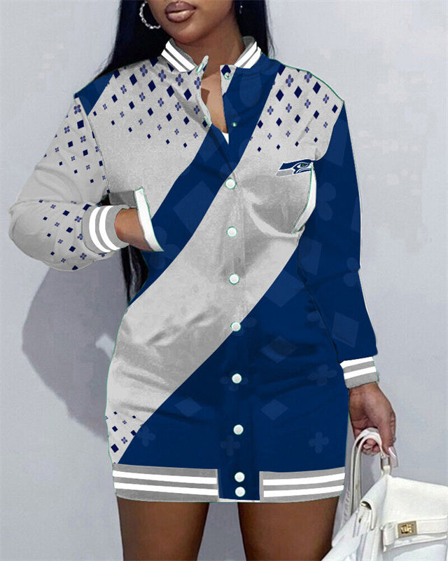 Seattle Seahawks Women Button Down Jacket Dress AZBTBDJD000172