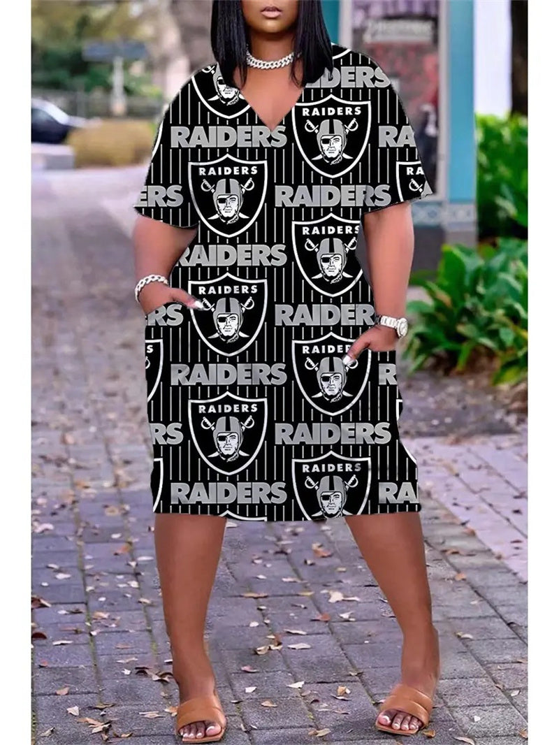 Las Vegas Raiders V-neck Casual Pocket Dress Limited Edition AZBTVCPD000014