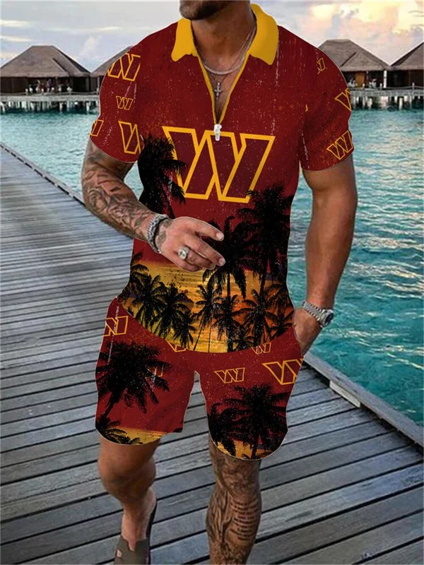 Washington Commanders Zip Polo Shirt And Shorts Men AZPLZ238