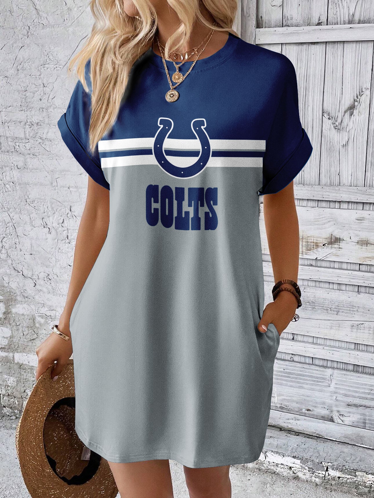 Indianapolis Colts Women Hidden Pocket Batwing Casual Dress AZDDBWCD000078