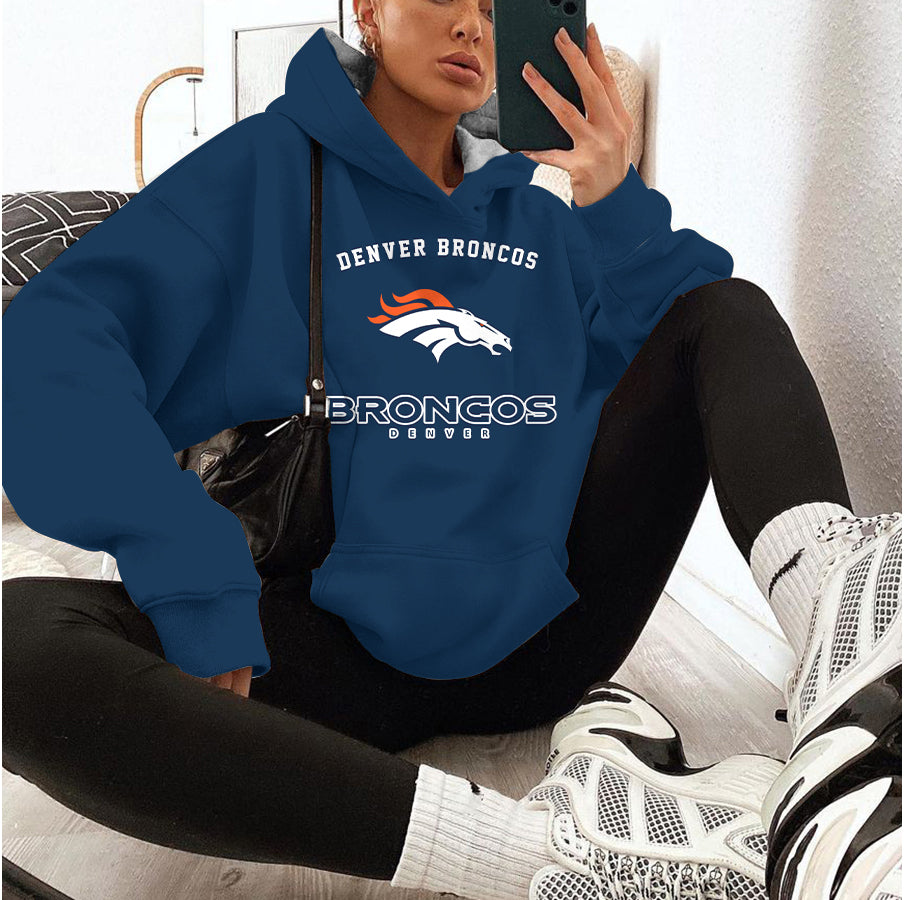 Denver Broncos Printed Hooded Pocket Pullover Hoodie AZBTPH000086
