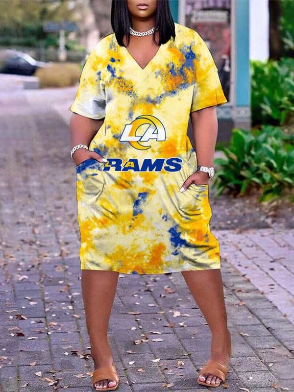Los Angeles Rams V-neck Casual Pocket Dress Limited Edition AZBTVCPD000103