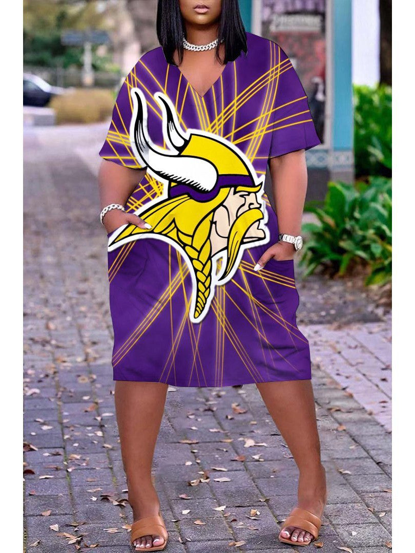Minnesota Vikings V-neck Casual Pocket Dress Limited Edition AZBTVCPD000366