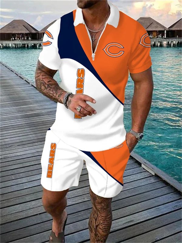Chicago Bears Zip Polo Shirt And Shorts Men AZPLZ010