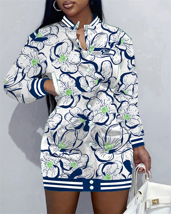 Seattle Seahawks Women Button Down Jacket Dress AZBTBDJD000142