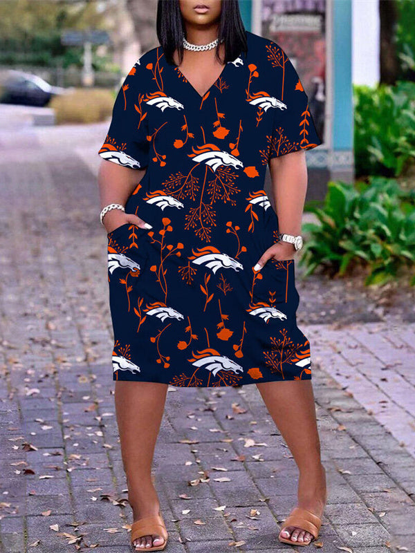 Denver Broncos V-neck Casual Pocket Dress Limited Edition AZBTVCPD000229