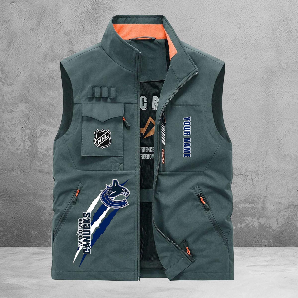 Vancouver Canucks New Personalized Multi-Pockets Vest AZBTMPV000179
