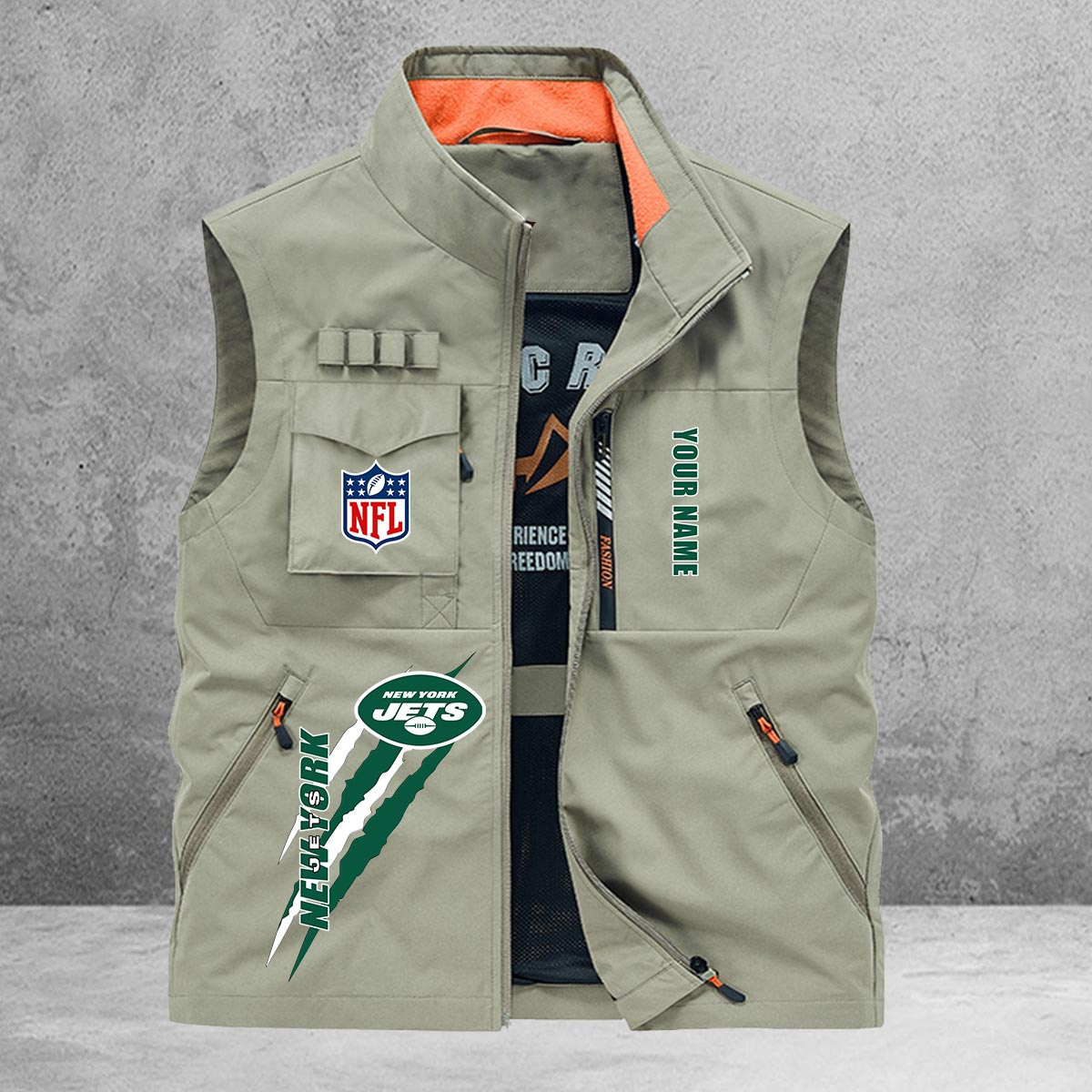 New York Jets New Personalized Multi-Pockets Vest AZBTMPV000162