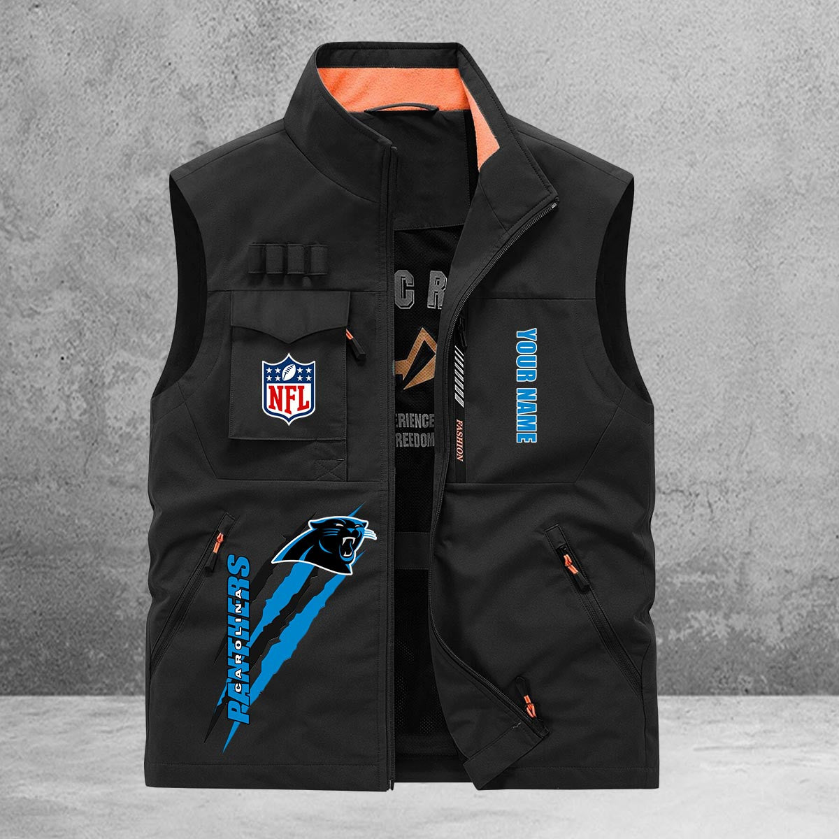 Carolina Panthers New Personalized Multi-Pockets Vest AZBTMPV000166