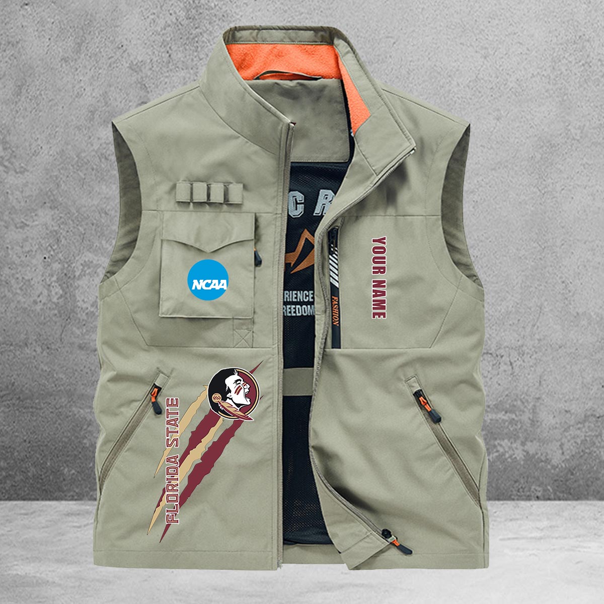 Florida State Seminoles New Personalized Multi-Pockets Vest AZBTMPV000043