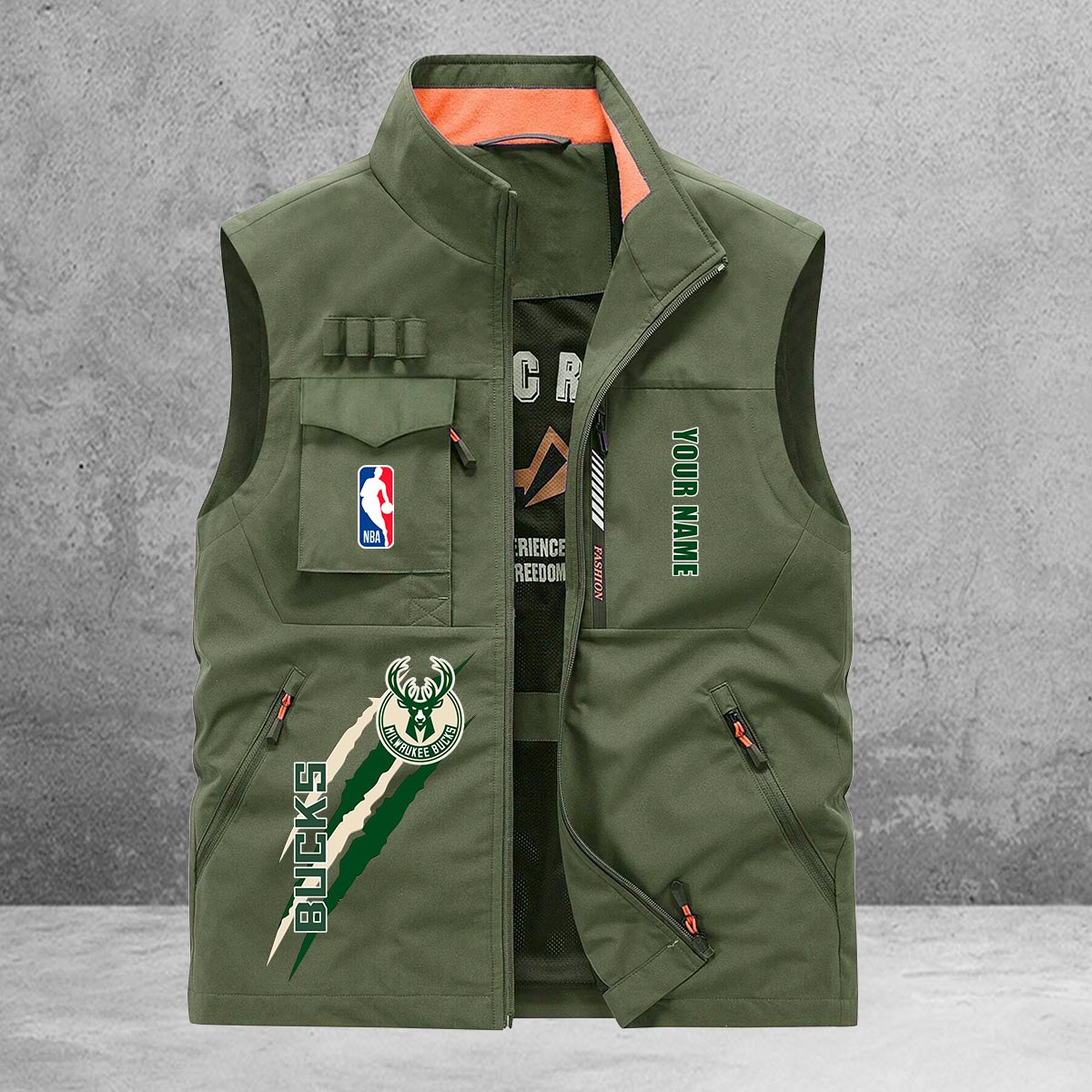 Milwaukee Bucks New Personalized Multi-Pockets Vest AZBTMPV000088