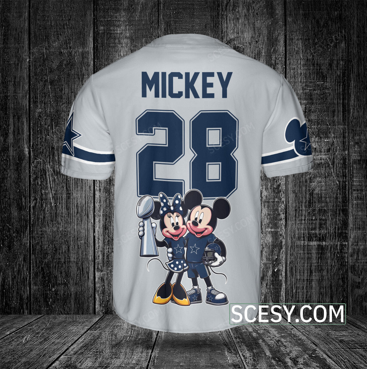 Dallas Cowboys Minnie And Mickey Baseball Jersey Gray