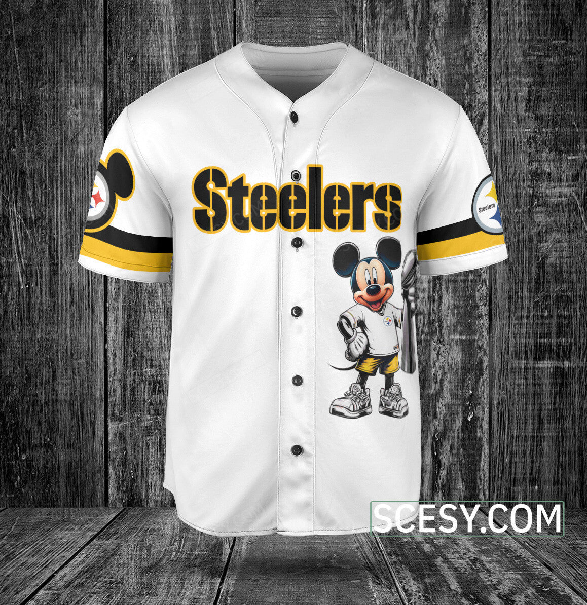Pittsburgh Steelers Minnie And Mickey Baseball Jersey White