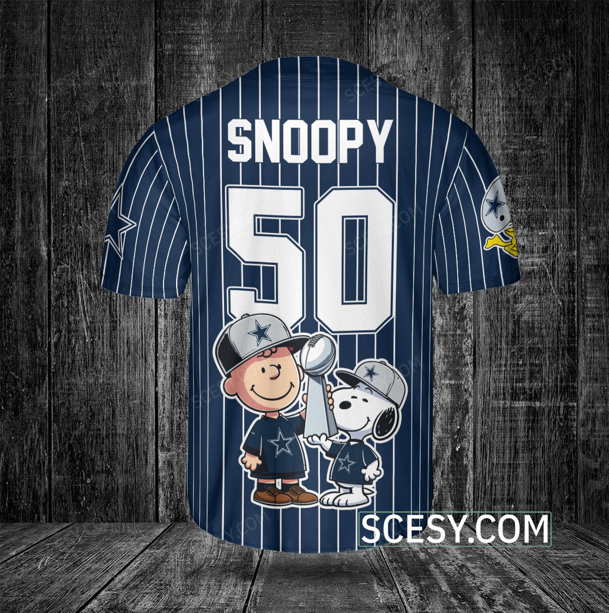 Dallas Cowboys Peanut Snoopy Champion Baseball Jersey Navy Striped