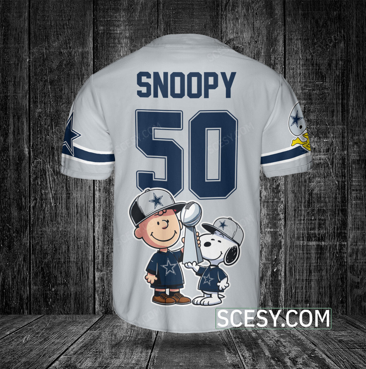 Dallas Cowboys Peanut Snoopy Champion Baseball Jersey Gray