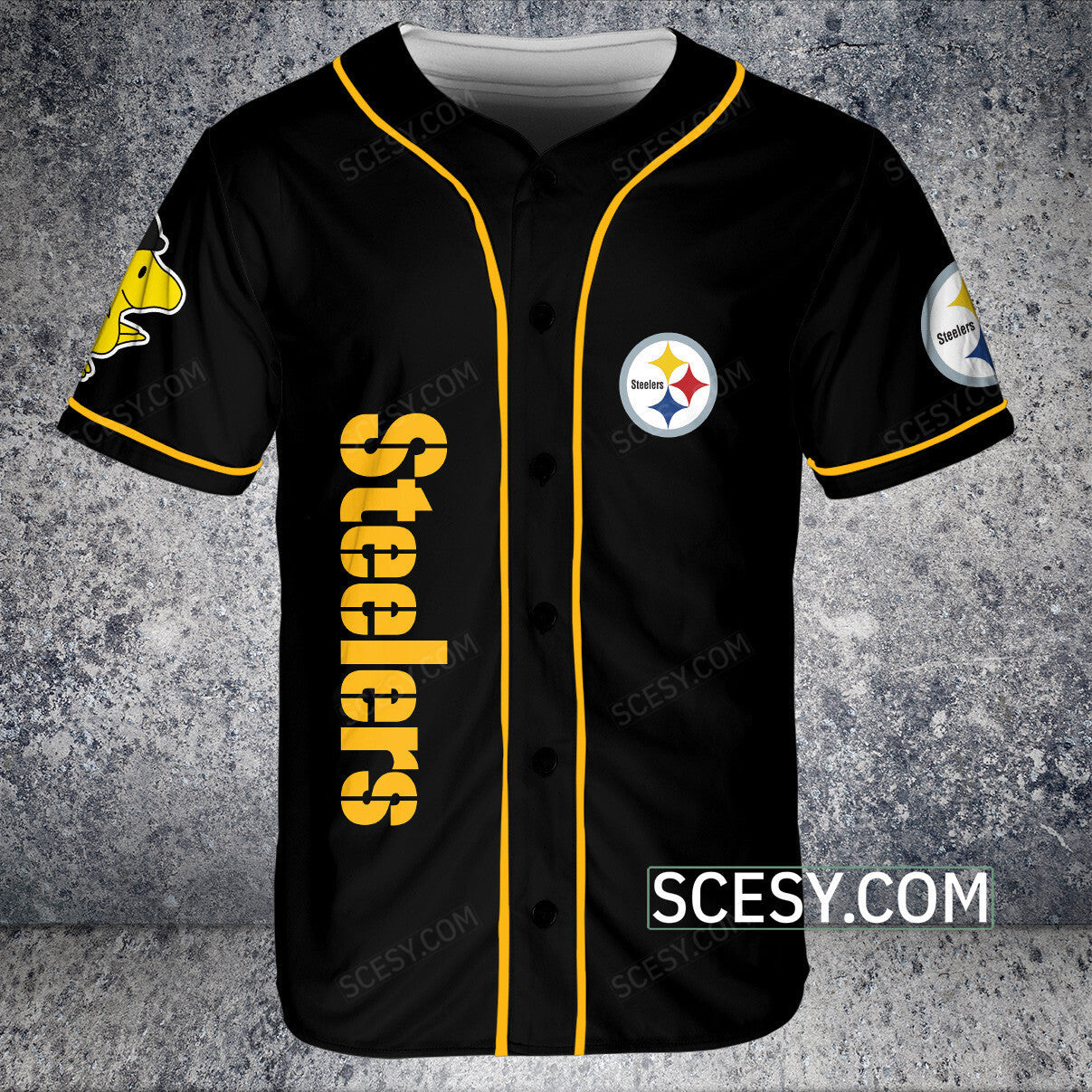 Pittsburgh Steelers Snoopy Baseball Jersey Black Pipping